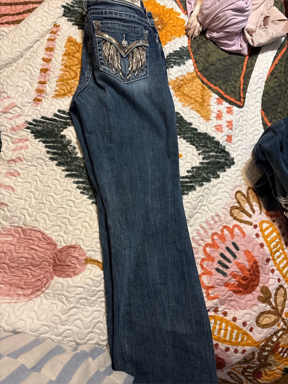 Miss Me Dark Blue Boot Cut Jeans with Embroidered Pocket